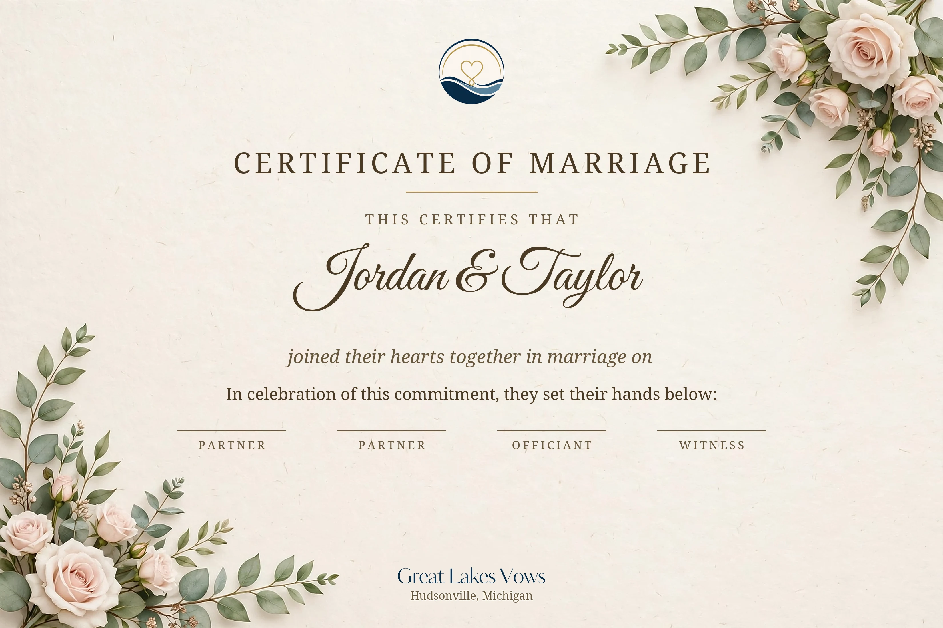 Certificate of Marriage displayed in a digital white mat and black frame mockup
